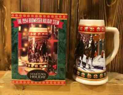 ANHEUSER BUSH WHOLESALER SPECIAL ISSUE 1994 BUDWEISER HOLIDAY STEIN WITH BOX