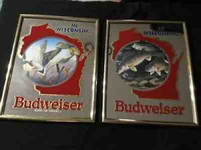 Set Of 1990 Budweiser Beer Ducks And Fish Mirrors WISCONSIN Wildlife Series Used