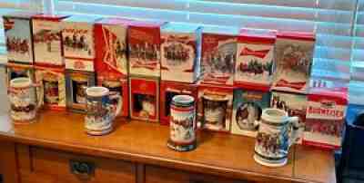 Lot Set Budweiser Beer Clydesdale Holiday Christmas Stein Mugs Collectible