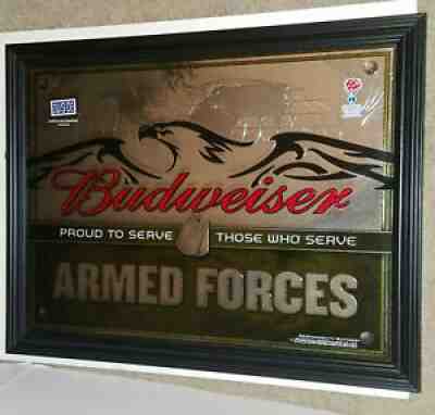 BUDWEISER UNITED STATES ARMED FORCES MIRROR (NEW) EAGLE AND DOG TAGS BEER SIGN