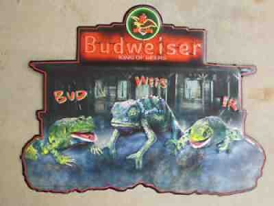 Budweiser 1999 Frogs Chameleon Embossed Metal Tin Sign ~ BUD - WEIS - ER