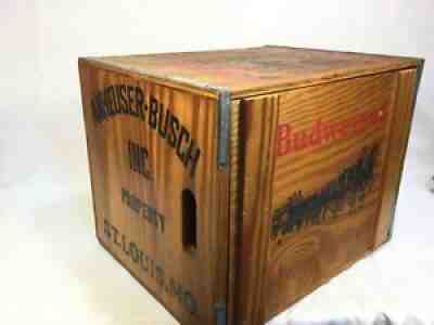 Vintage Budweiser Vinyl Record Wood Crate Anheuser-Busch Advertising Sign Wooden