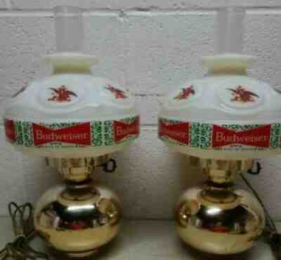 2 Vintage 1970's BUDWEISER Beer Wall Sconces Lamps Turn Key Switch WORKING