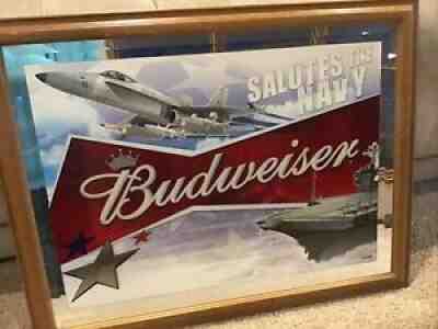 Rare 2005 Budweiser Salutes US Navy Beer Mirror Sign Vintage