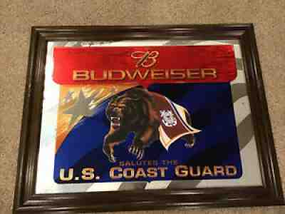 Budweiser Salutes US Coast Guard Beer Mirror Sign Vintage Armed forces