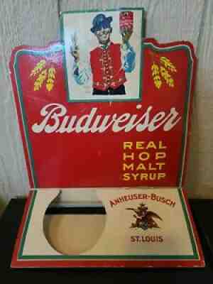 RARE Vintage Budweiser Barley Malt Syrup Easel Back Cardboard Sign Display