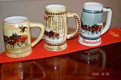 1980, 1981 and 1982 - 1st 2nd & 3rd Budweiser Holiday Series Steins, Clydesdales