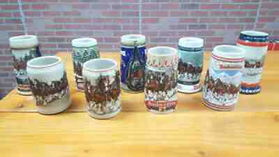 Lot of 9 Budweiser Beer Clydesdale Holiday Christmas Stein Mug and more