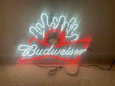 Budweiser Bow tie Bowling Pin Splash NeonBeer Sign HiLow Light Man Cave Bar Sign