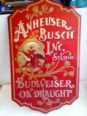 Vtg Excellent Budweiser on Draught Tin Sign Anheuser Busch Eagle 25