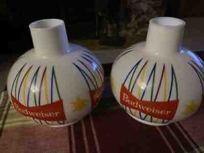 VTG Pair Budweiser Beer Anheuser Busch Advertising Lamps Wall Sconces Globes -19