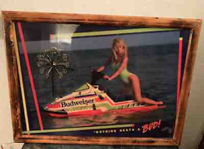 Budweiser Bar Clock Vintage 1990 Jet Ski Racing Swimsuit Girl Rare 33x22â?