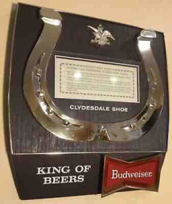 VINTAGE 70s BUDWEISER BEER SIGN CLYDESDALE HORSESHOE PLAQUE DOLLAR BILL DISPLAY