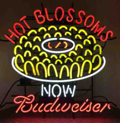 Budweiser Beer Texas Roadhouses Hot Blossoms Advertising Neon Sign RARE