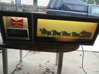 BUDWEISER BEER SIGN W/ LIGHT UP CLYDESDALE HORSE TEAM / CLOCK RARE 52x17 BAR PUB