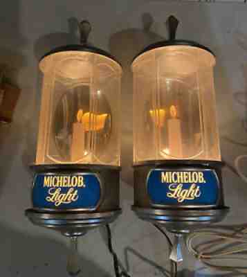 2 MICHELOB LIGHT Beer Crystal Light Wall sconces sign bar tavern Budweiser