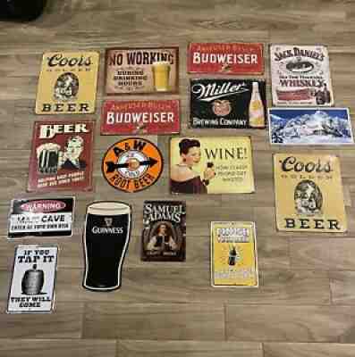 Metal Sign Bundle for Bar Mancave Budweiser Miller Coors Wine Beer Lot of 16