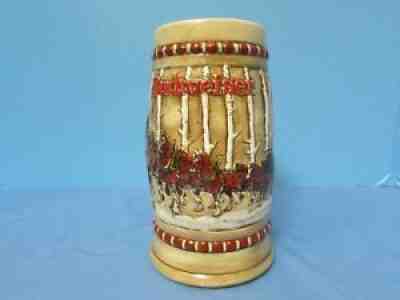 1981 Budweiser Holiday Clydesdale Beer Stein Mug- Snow Covered Birch Trees CS-50