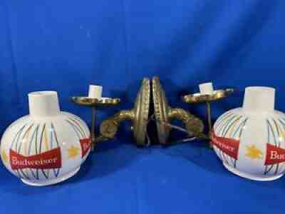 Vintage Pair Budweiser Beer Anheuser Busch Advertising Lamps Wall Sconces Globes