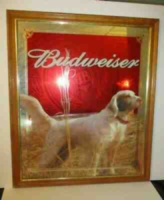 Budweiser Beer Mirror Sign Bird Hunting Pheasant Dog English Setter Large Oak