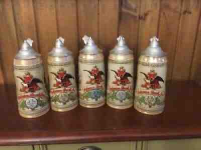 Budweiser History of Brewing Lidded Steins Set of 5 Vintage CS 64,65,71,75,98