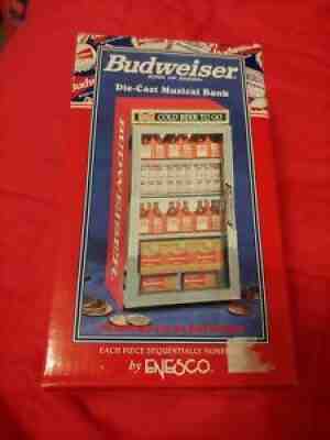 BRAND NEW 1998 Enesco Budweiser BEER COOLER Refrigerator MUSICAL Diecast Bank