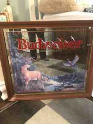 Vtg Budweiser Beer Framed Mirror Buck Deer Pheasant Mallards Hunting Scene 1995!