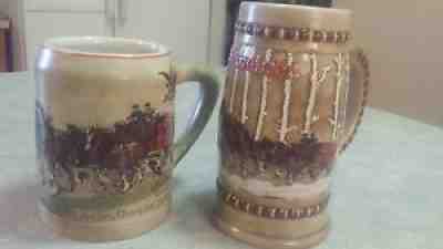 Anheuser Busch Budweiser 1980 & 1981 Christmas First 2 Holiday steins mugs nice