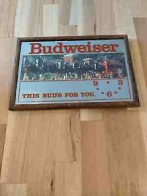 VINTAGE BUDWEISER QUARTZ CLYDESDALE CLOCK MIRROR SIGN