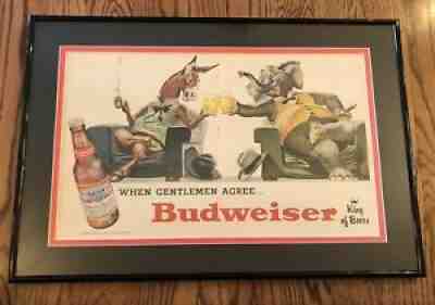 Vintage Budweiser Beer Sign Framed 1956 Political Ad Awesome!