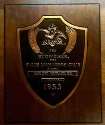 1953 Budweiser Beer Copper Award / Plaque Anheuser-Busch / Blue Chip Beverages