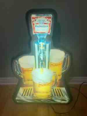 Vintage 1974 Budweiser Bar Pull Tap Foaming Mugs Scene Beer Sign Light RARE