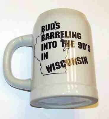 1990 BUDWEISER SPEC EVENTS BUD BARRELING INTO WISCONSIN STEIN ONLY 200 MADE