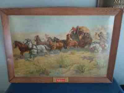 1952 Budweiser beer Advertising self framed cardboard sign Stage coach 1860