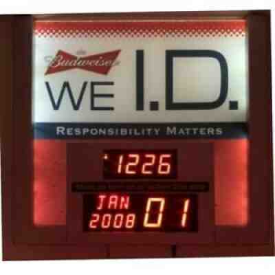 Budweiser WE ID Digital SIGN Light Clock Born Before Date