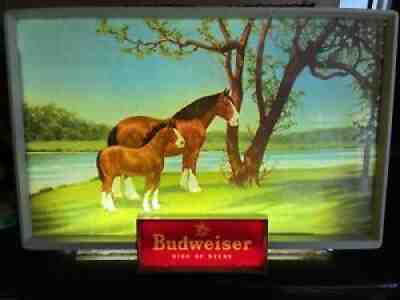 Vintage Illuminated Budweiser Sign Item#182 2 Momma And Baby Clydesdales W/ BOX