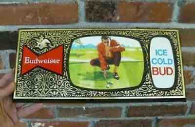 Vintage Budweiser Beer Ice Cold Bud Golfer Golf Golfing Plastic Sign 1971 Bar