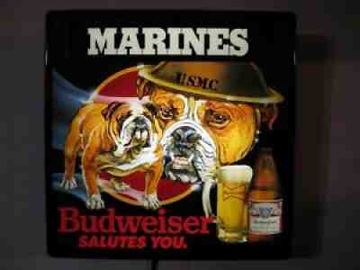 NEW VTG 1985 BUDWEISER BUD BEER U.S.M.C MARINES BULLDOG IN MOTION BAR LIGHT SIGN