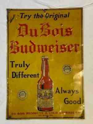 Dubois Budweiser Beer Metal Advertising Sign Old Vintage Antique Large 13.5x19.5