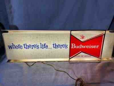 VINTAGE 1961 BUDWEISER LIGHTED BEER SIGN LIGHT WHERE THERE'S LIFE...THERE'S