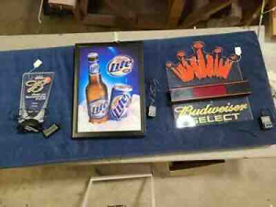 3 Lighted signs Miller Lite beer Budweiser cock light Bud Select all Work well