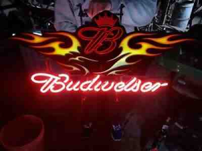 LARGE BUDWEISER MOTORCYCLE NEON SIGN BUD CUSTOM CAR DISPLAY BEER STORE BAR LIGHT