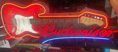 Budweiser Limited Edition Electric Guitar Neon Sign Rare Aria â??True Musicâ?