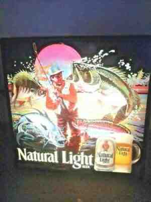 VINTAGE 1988 BUD NATURAL LIGHT BEER BASS TROUT FISHING FISH IN MOTION BAR SIGN