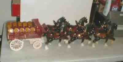 AMAZING Ceramic Budweiser Wagon & 6-Horse Clydesdale Hitch Poppytrail By Metlox