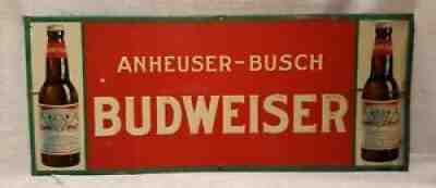 REAL Vintage Anheuser-Busch Budweiser W/2 Bottles Prohibition Embossed Tin SignÂ 