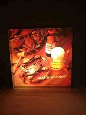 VINTAGE 1978 BUDWEISER BEER LIGHT UP SIGN MARYLAND CRABS BAR ADVERTISING RARE!!!