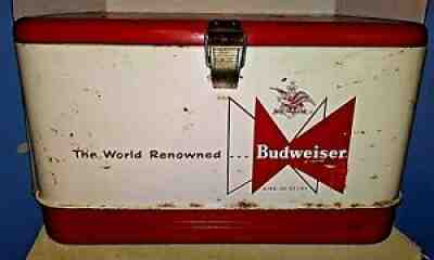 Vintage Budweiser Beer Metal Cooler w/ Original Tray Accessories & Ice Pack