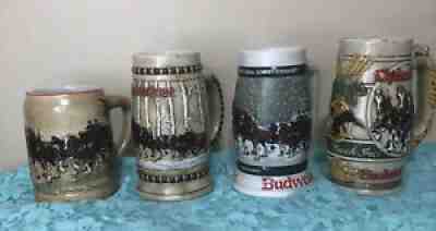 Lot of 4 Budweiser Clydesdale's Holiday Beer Stein Mugs 1980,81,82,83 Brazil Lot