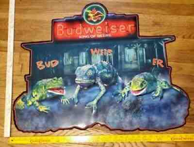 Budweiser 1999 Frogs Chameleon Embossed Metal Tin Sign ~ BUD - WEIS - ER 32â?x24â?